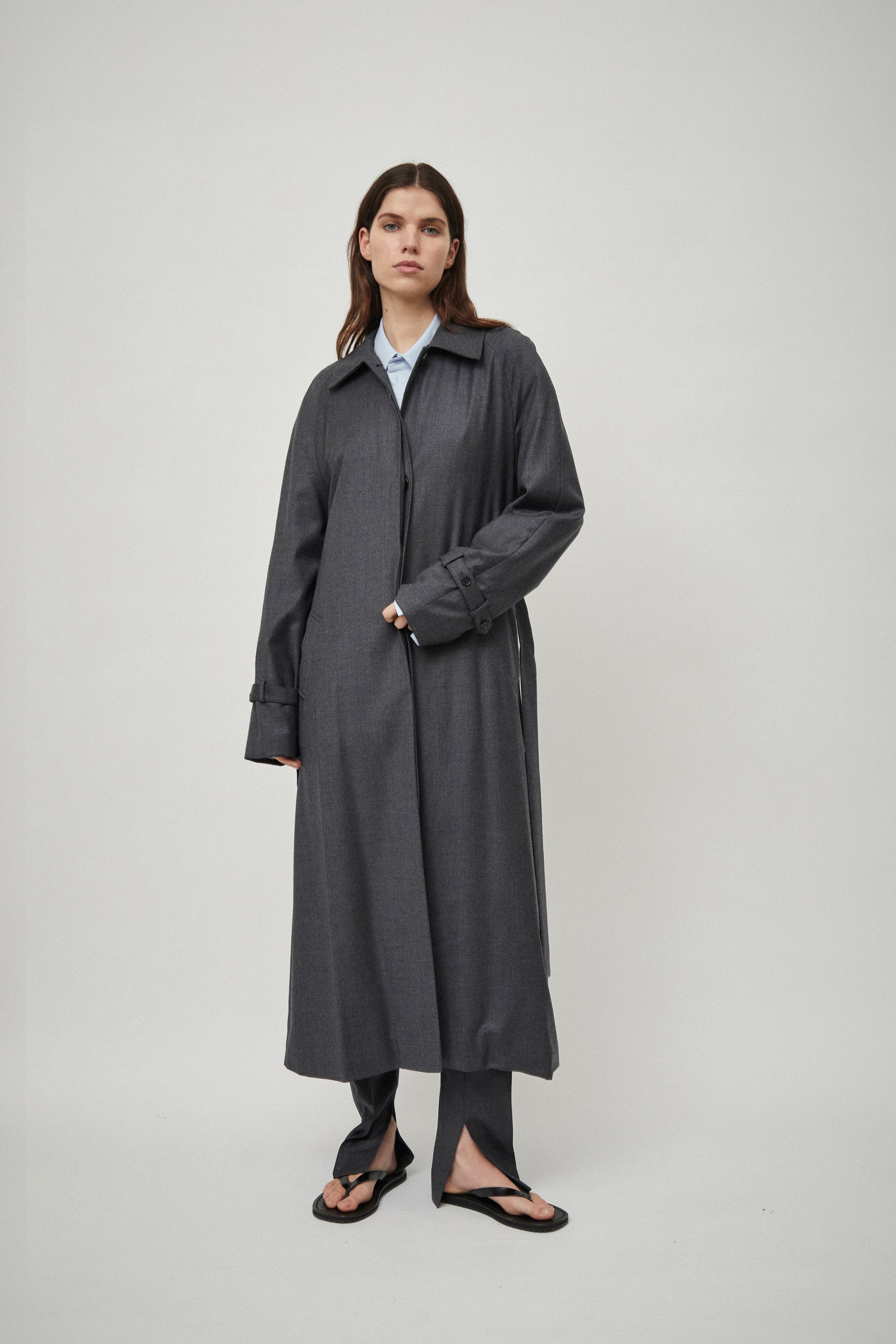 Dark grey duster clearance coat