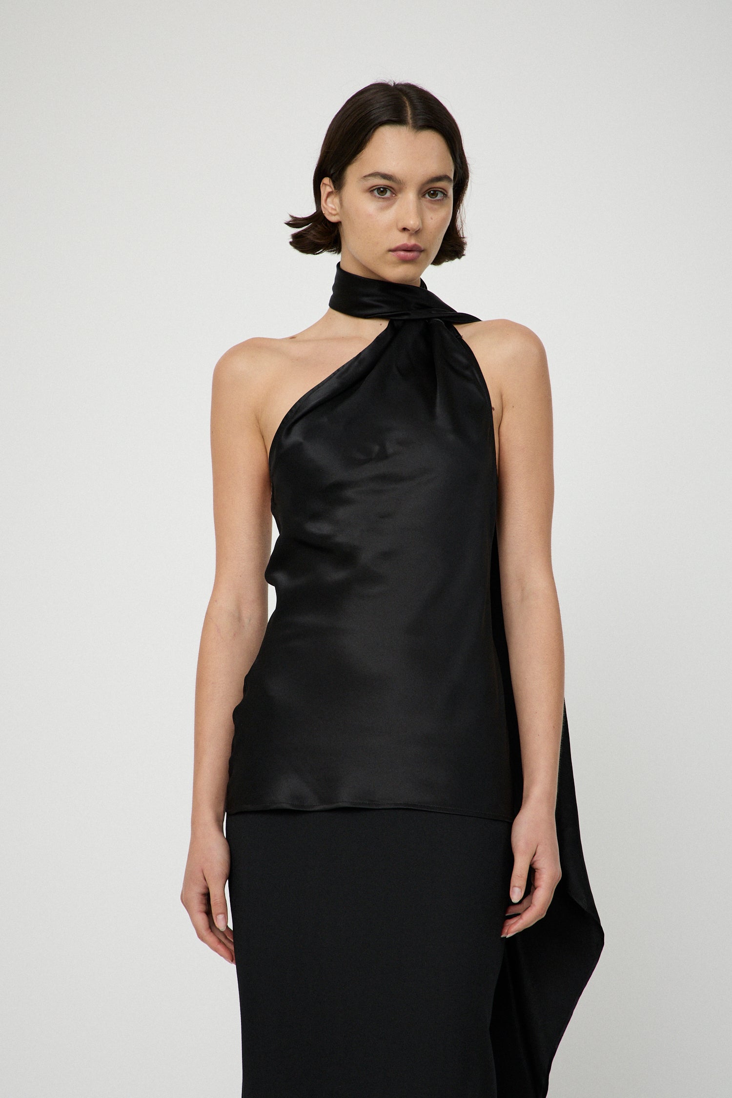 BEARE PARK | Silk Satin Neck Tie Tank Black