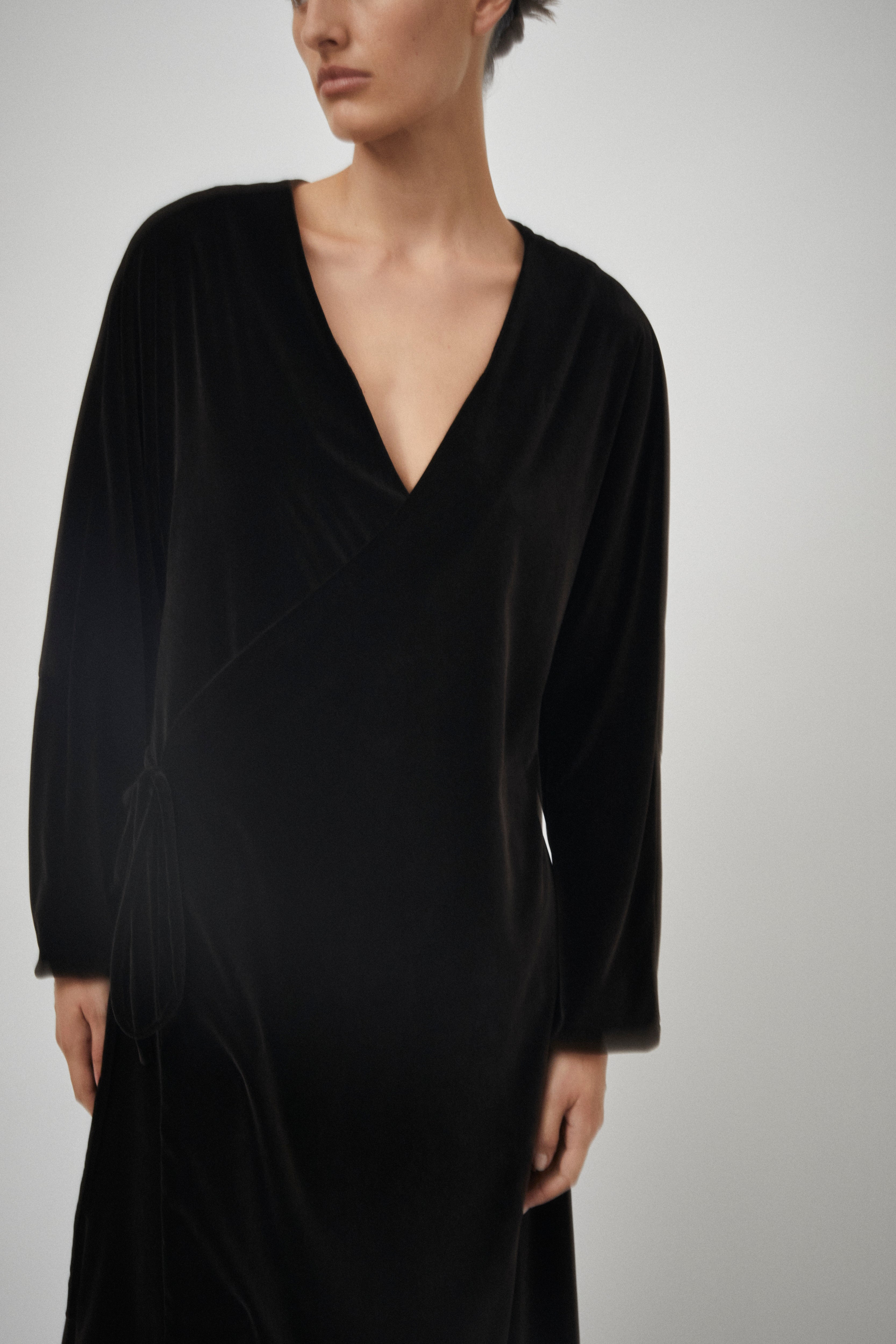 Black velvet wrap dress online